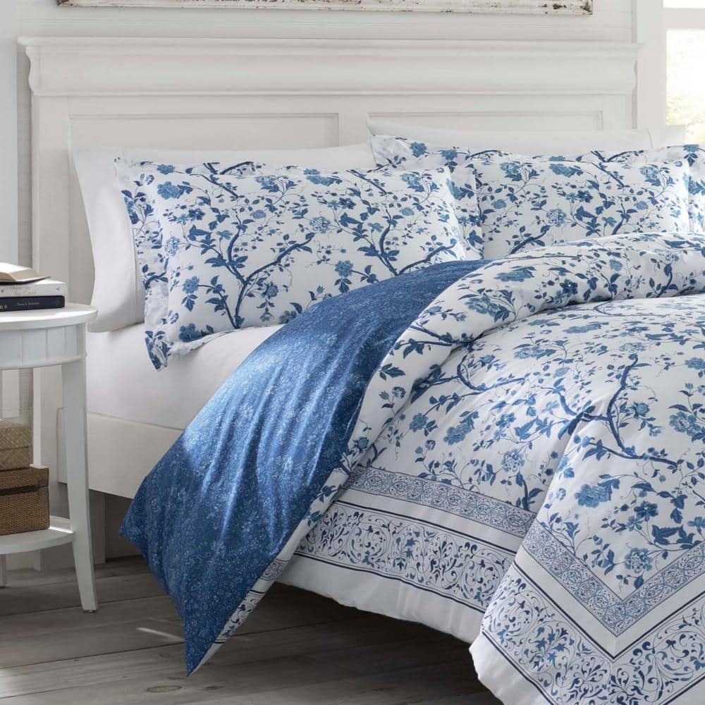 Charlotte Blue Floral Cotton Twin Duvet Cover Set