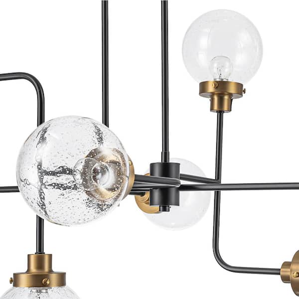 Noche 8-Light 47.2 in.W Black and Gold Modern Sputnik Chandelier with Seeded Glass Globe for Living Room or Large Room