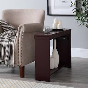 11 in. Cherry Rectangle Wood End Table with USB Ports and Outlets