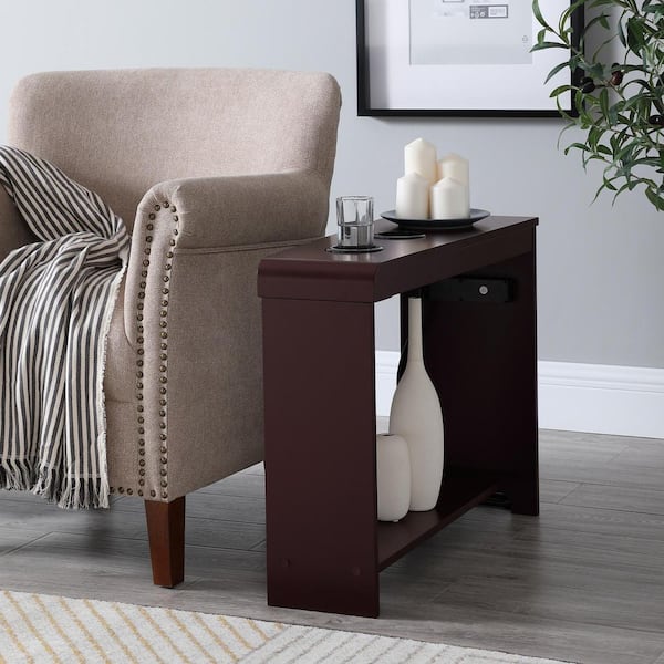 MAYKOOSH Cherry End Table with Charging Station, USB Ports & Outlets, Narrow Side Table, Chair Side Table Nightstand