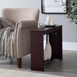 Cherry Narrow Side Table with Charging Station, USB Ports, and Outlets - Perfect for Chair Side or Bedside Nightstand