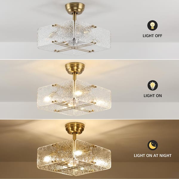 15.7 in. Indoor Gold Ceiling Fan with Light Fandelier with Remote Chandelier Caged Ceiling Fan with Remote