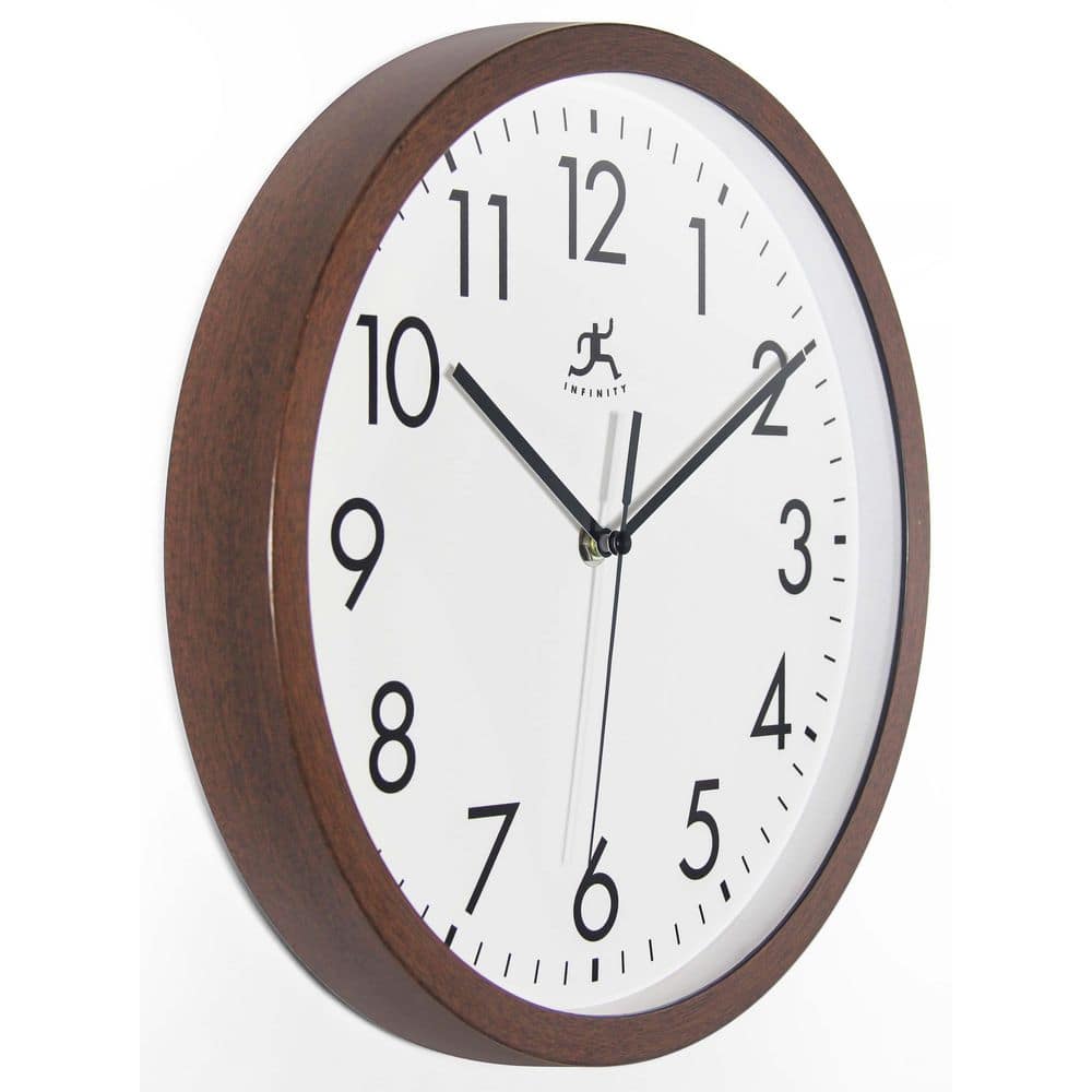 12" Walnut Brown Plastic Wall Clock with Glass Lens