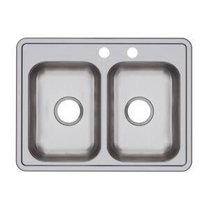 Stainless Steel 25 in. 2-Hole Double Bowl Drop-In Kitchen Sink