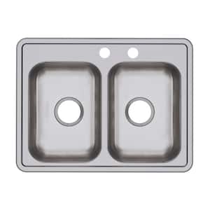Dayton Stainless Steel 25 in. 2-Hole Double Bowl Drop In Kitchen Sink, 22 Gauge