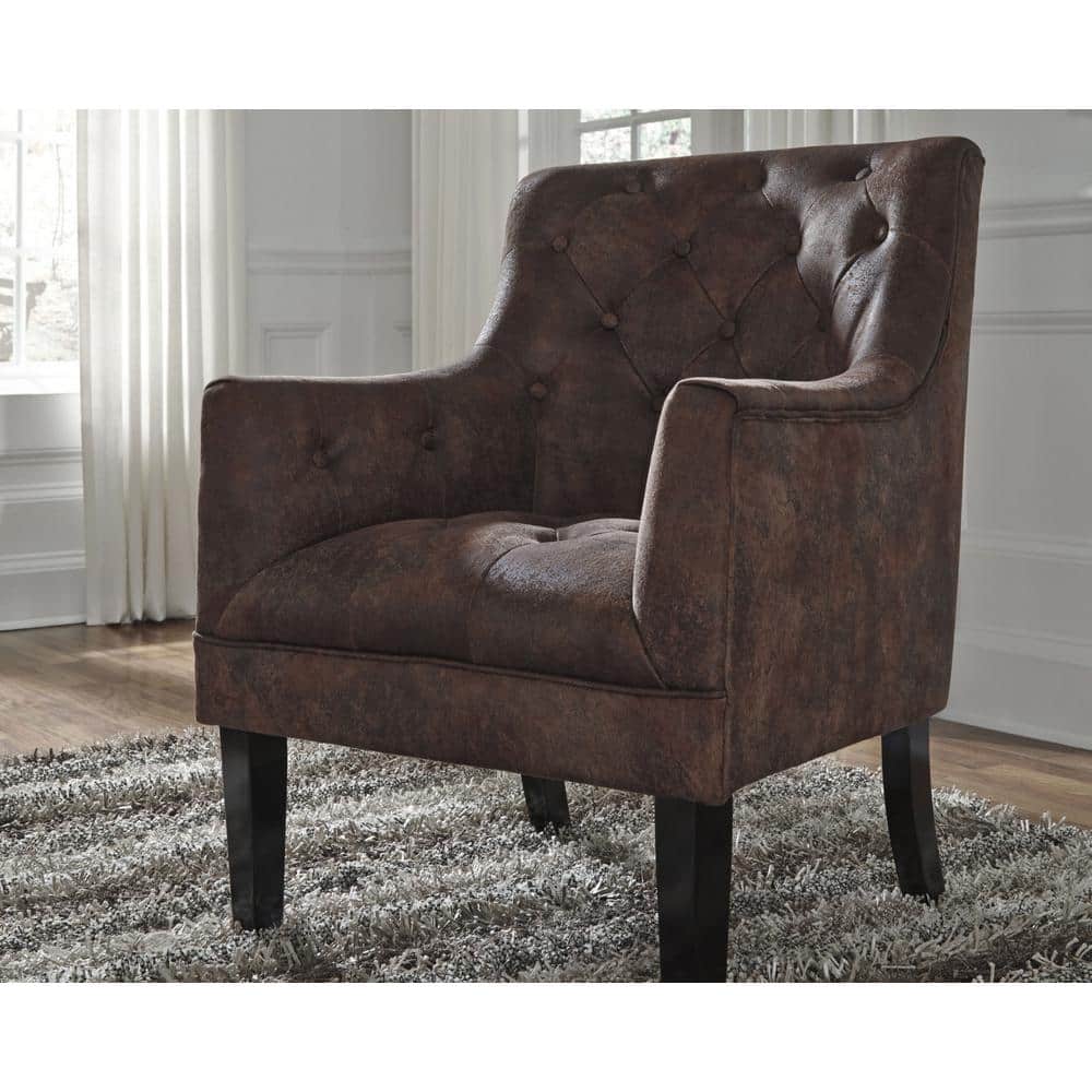Mahogany Brown Faux Leather French Country Accent Chair