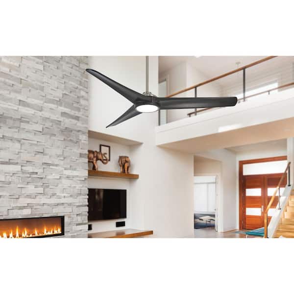 Timber 68 in. Integrated LED Indoor Brushed Nickel with Coal Smart Ceiling Fan with Light with Remote Control