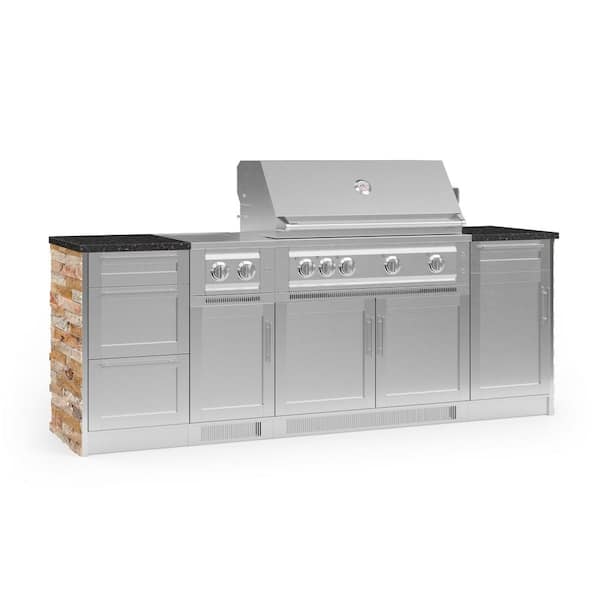 NewAge Products Signature Series Stainless Steel 95.16 in. x 25.5 in. x 51 in. 8-Piece Outdoor Kitchen Cabinet Set with Platinum Grill