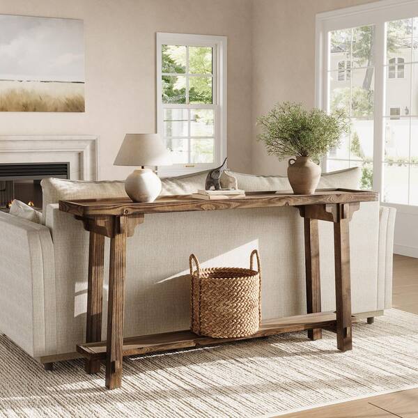 BYBLIGHT Turrella 62.9 in. Brown Rectangle Solid Wood Console Table ...