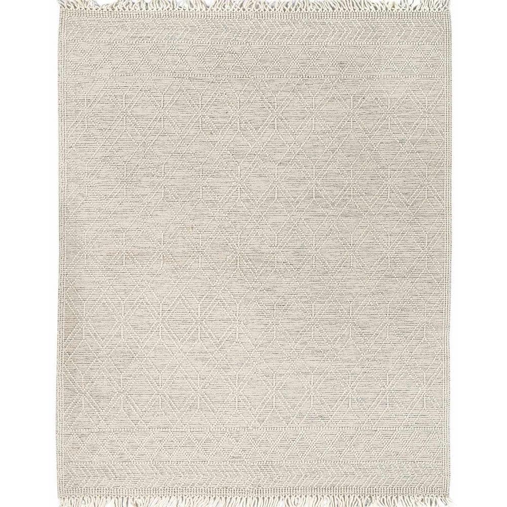 Ivory and Black Handwoven Wool Cotton 8' x 10' Area Rug