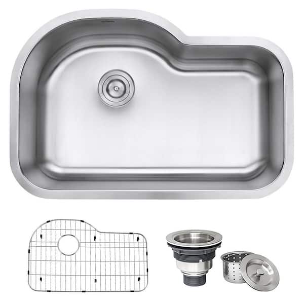 Parmi 32 in. Undermount Single Bowl 16-Gauge Stainless Steel Curved Kitchen Sink with Gently Rounded Corners