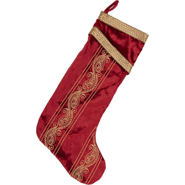 VHC Brands 20 in. Viscose Yule Christmas Red Glam Decor Stocking 32091 ...