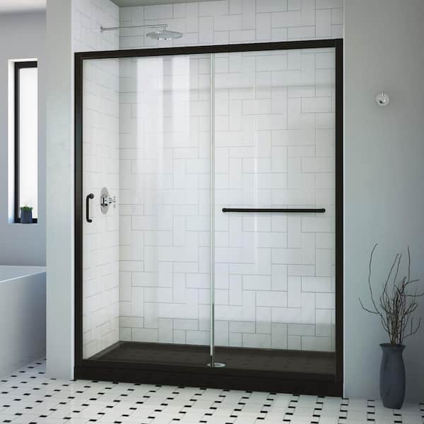 DreamLine Infinity-Z 60 in. W x 74-3/4 in. H Sliding Semi-Frameless Shower Door in Matte Black with Clear Glass and Base