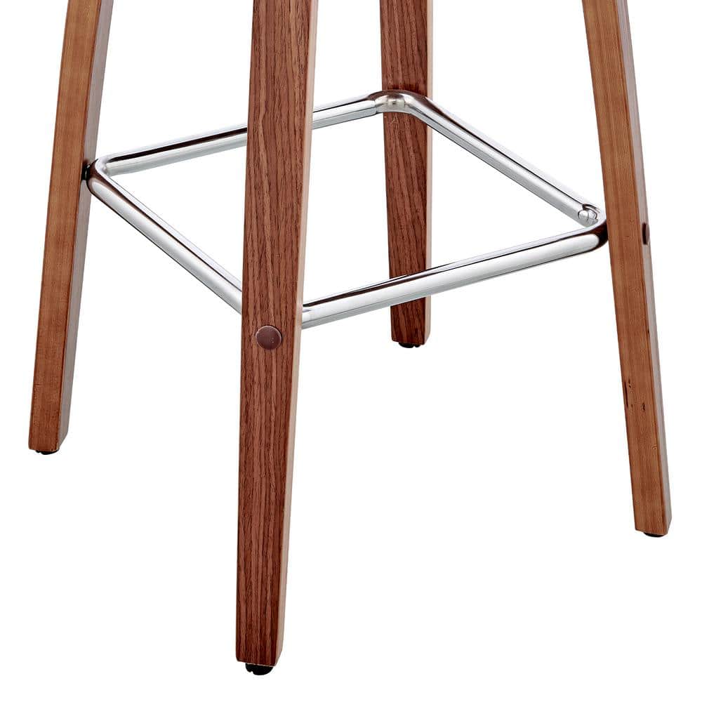 Cream Faux Leather and Walnut Wood Swivel Bar Stool