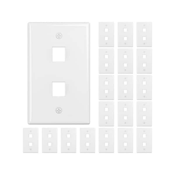 (20-Pack) 1-Gang White Duplex Outlet Plastic Wall Plate Standard 2-Port for RJ45/HDMI/Coax Inserts FRT-815-2-20