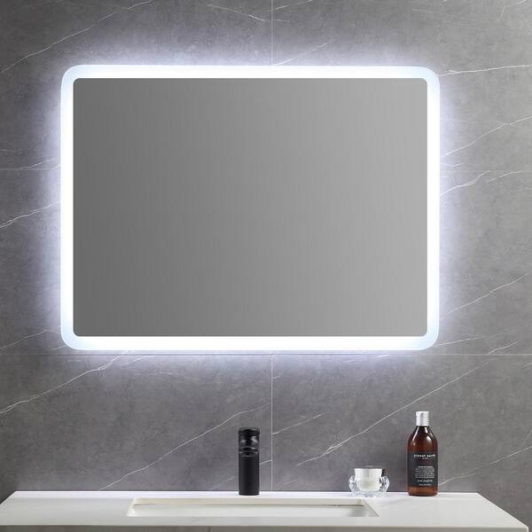 HOMEMYSTIQUE 32 in. W x 24 in. H Large Rectangular Frameless LED Light Wall Mounted Bathroom Vanity Mirror in White