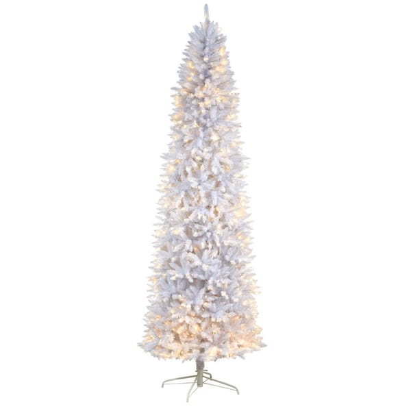 Nearly Natural 9 ft. White Pre-Lit LED Slim Artificial Christmas Tree with 600 Warm White Lights