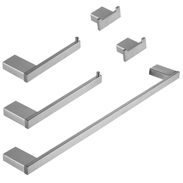 BWE 5-Piece Bath Hardware Set with Towel Bar Towel Hook Toilet Paper Holder in Brushed Nickel