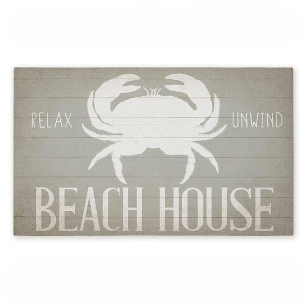 Relax Unwind Beach House Crab Beige 18 in. x 30 in. Polyester Non-Slip Outdoor Door Mat