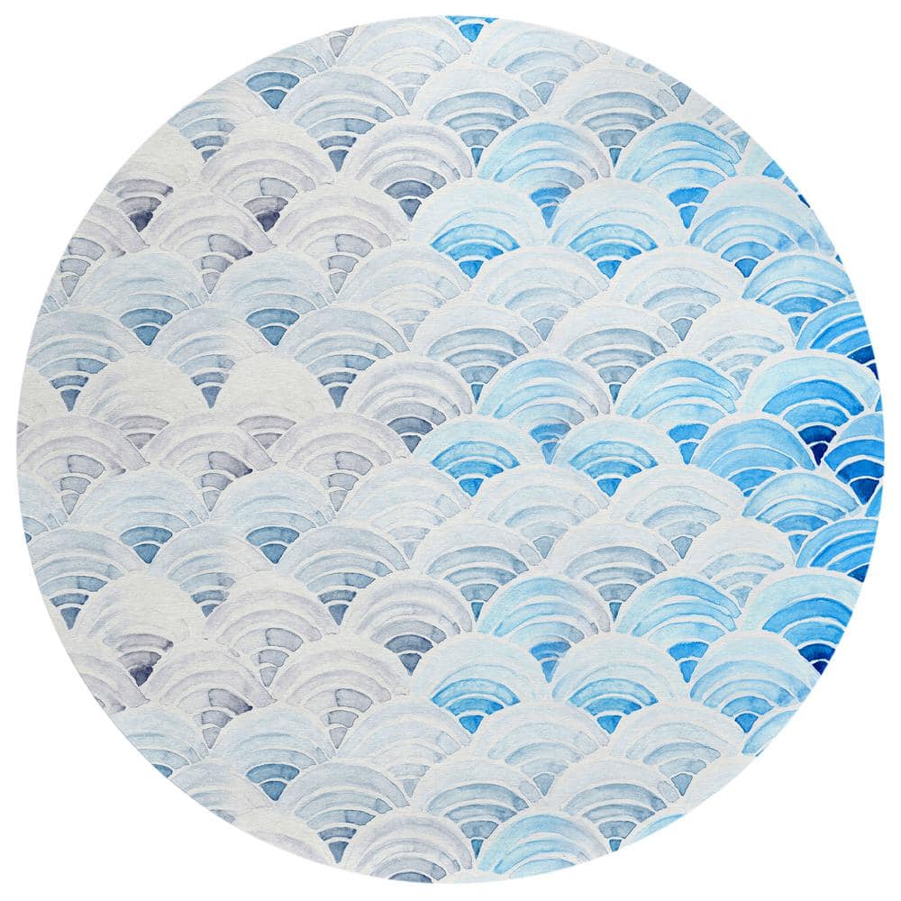 Surfside Blue 8 ft. x 8 ft. Geometric Indoor/Outdoor Area Rug
