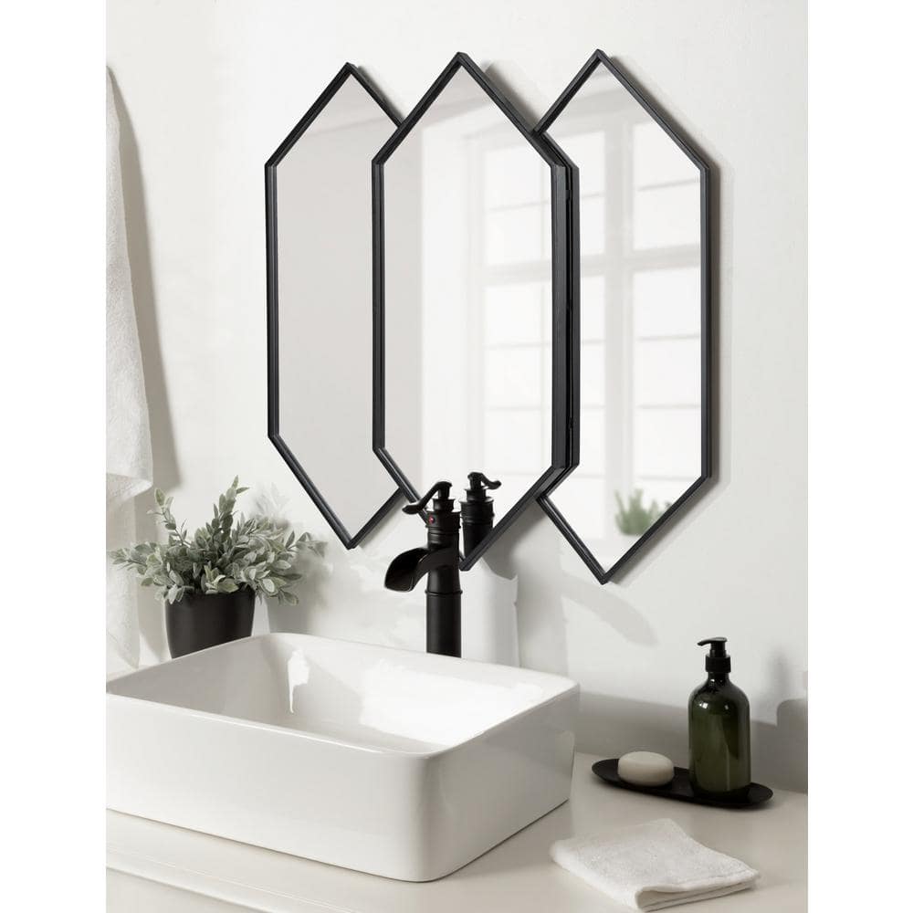 Diaz Hexagonal Black and Gold Stacked Wall Mirror Set