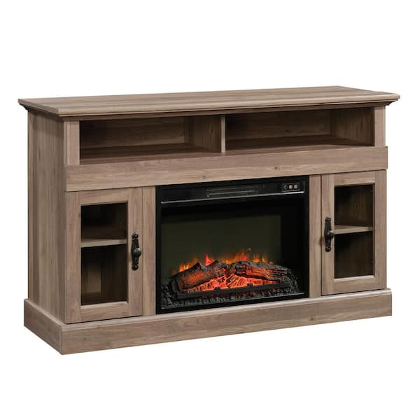 SAUDER Barrister Lane 51 in. Salt Oak Particle Board TV Stand Fits TVs Up to 60 in. with Electric Fireplace