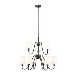 Gianna 9-Light Matte Black Chandelier with White Fabric Shades