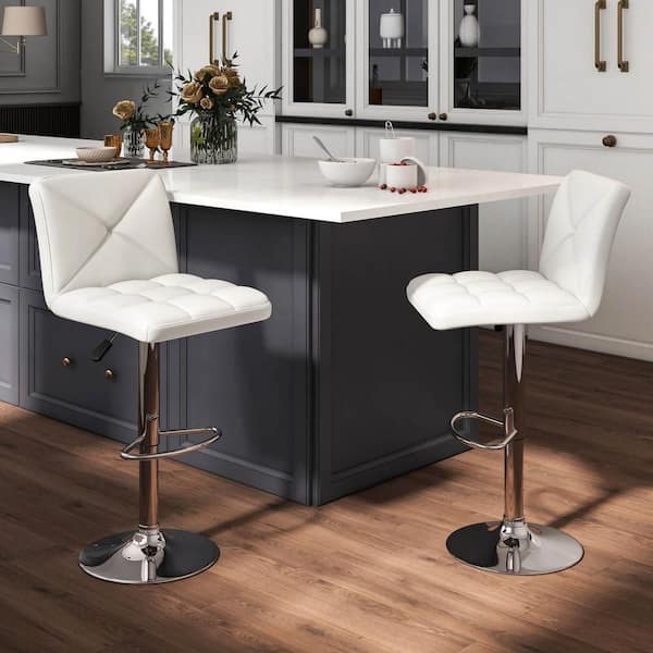 White Modern Bar Stools PU Leather Upholstered Swivel Counter Stools with Back (Set of 2)