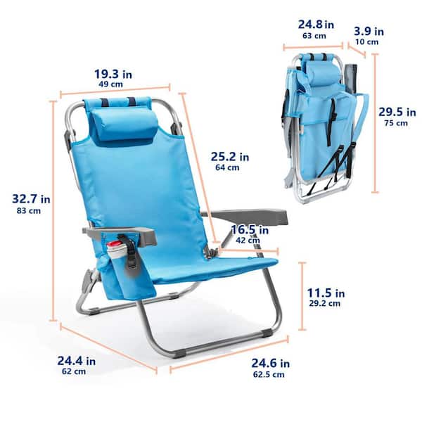 PASAMIC Sky Blue Aluminum Folding Adjustable Headrest Medium Beach