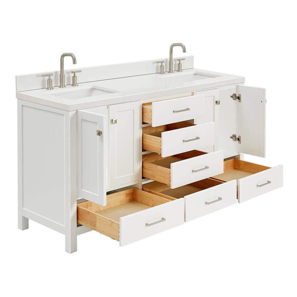 White Quartz Double Vanity with Rectangular Sinks