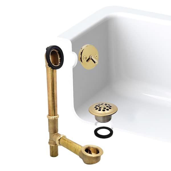 14 in. Bath Waste & Overflow Assembly with Trip Lever and Beehive Strainer Drain in Polished Brass