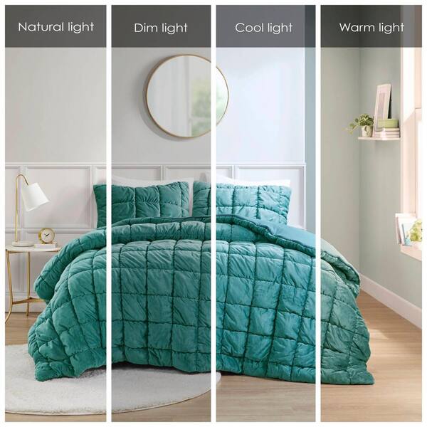 Ultra Soft Modern Chic Teal Blue Plush Velvet Mink Luxury Quilt Set