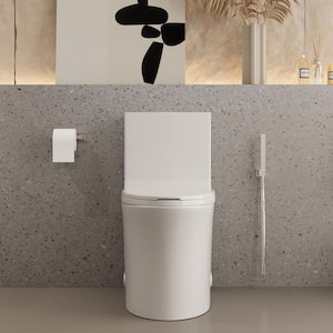 1-Piece 1.1/1.6 GPF Dual Flush Elongated Toilet in Glossy White Seat Included