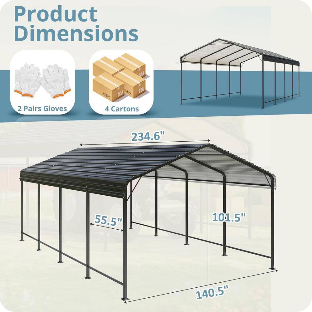 12' x 20' Black Metal Single Car Carport