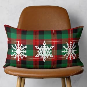 Decorative Christmas Snowflakes Single Throw Pillow Cover 12 in. x 20 in. Red and Green Lumbar for Couch, Bedding