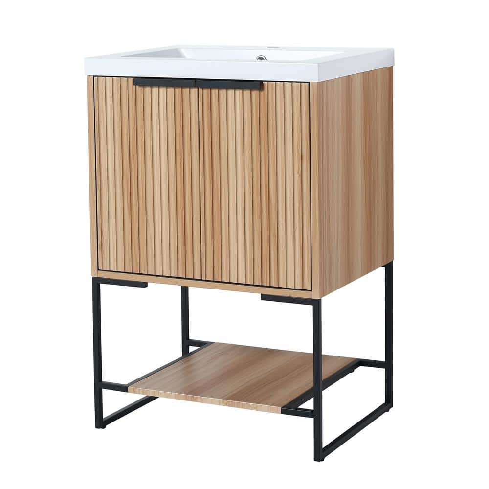 18.1 in. W x 23.6 in. D x 35 in . H Freestanding Bath Vanity in Maple with White Cultured Marble Top, Brown