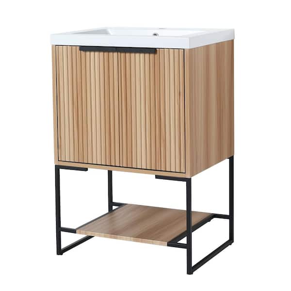 Unbranded 18.1 in. W x 23.6 in. D x 35 in . H Freestanding Bath Vanity in Maple with White Cultured Marble Top