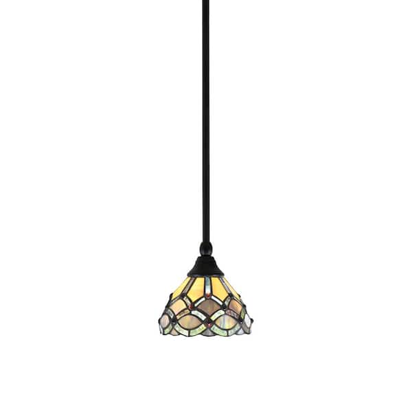Unbranded Sparta 100-Watt 1-Light Matte Black Shaded Pendant Light Mini Pendant with Grand Merlot Art Glass, No Bulb included