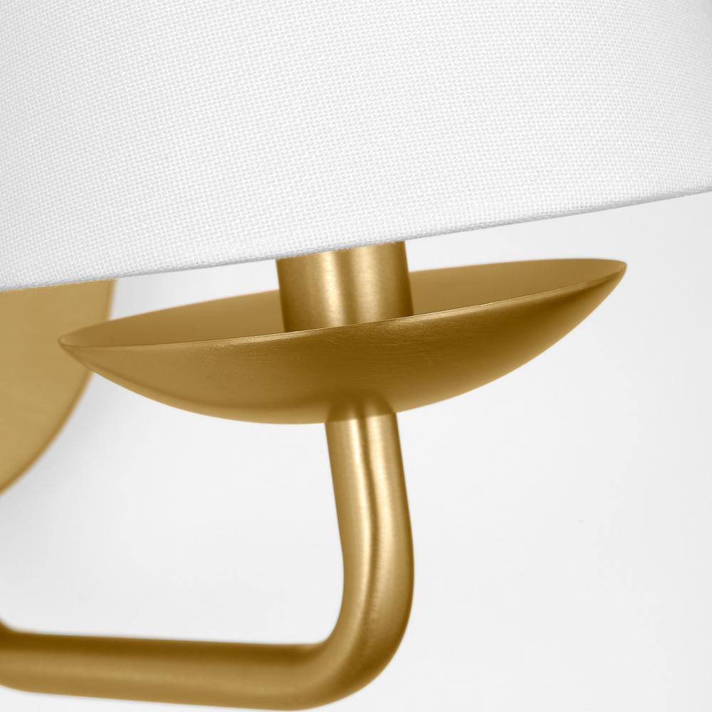 Satin Brass and White Linen Small Wall Sconce
