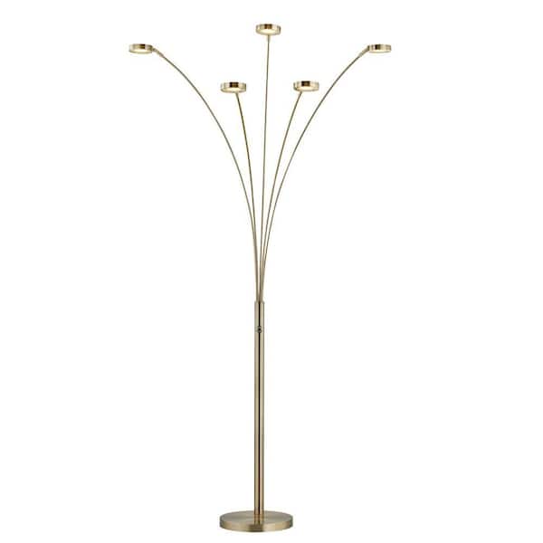 Etherium 73 in. H, Antique Brass 30W Standard LED 5-Arched Floor Lamp with Touch Dimmer