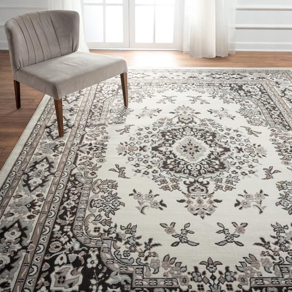 Premium Sakarya Ivory/Taupe 8 ft. x 10 ft. Medallion Area Rug