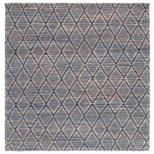 Natural Fiber Natural/Blue 6 ft. x 6 ft. Abstract Geometric Square Area Rug