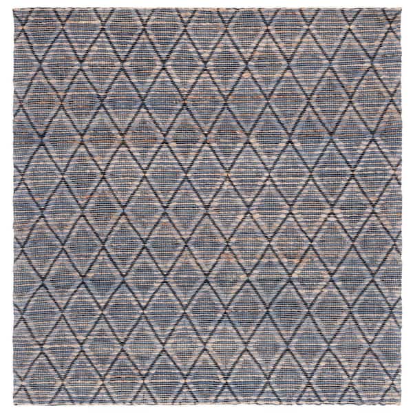 SAFAVIEH Natural Fiber Natural/Blue 6 ft. x 6 ft. Abstract Geometric Square Area Rug