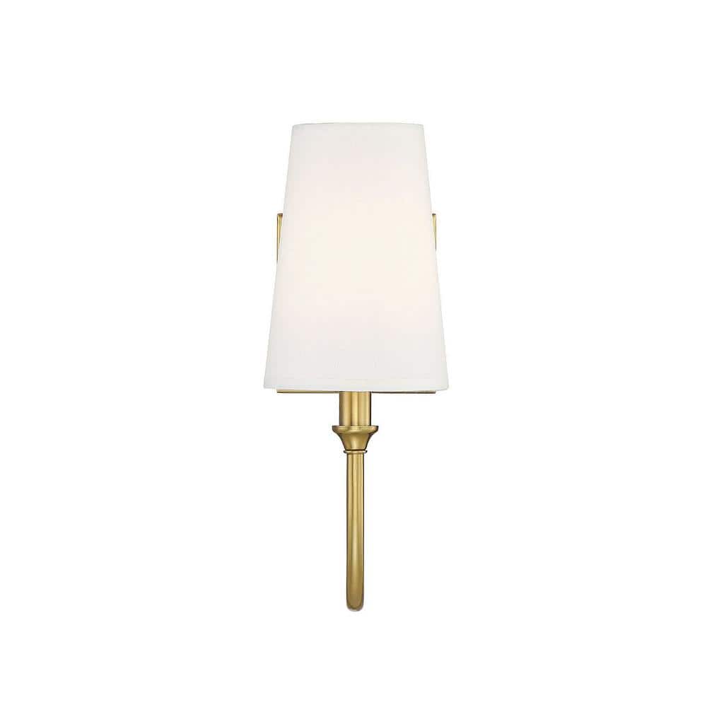 Elegant Brass Dimmable Wall Sconce with White Shade