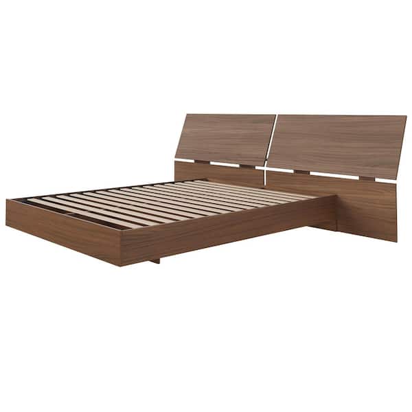 Alibi Walnut Queen Size Platform Bed and Panoramic Headboard