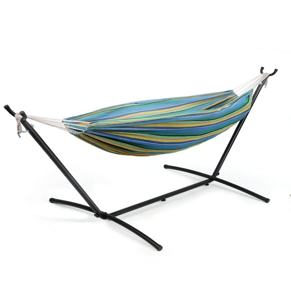 9 ft. Reversible Cotton Fabric Hammock with Stand in Blue/Yellow/Green price history on PriceWatchPro