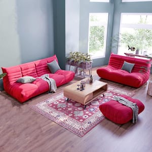 3-Piece Bean Bag Teddy Velvet Top Thick Seat Living Room Lazy Sofa in Red (2 Seater + 3 Seater + 4 Seater )