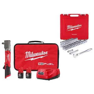 M12 FUEL 12V Lithium-Ion Cordless 1/2 in. Right Angle Impact Wrench Kit w/1/2 in. Drive SAE/Metric Mechanic Set (47-PC)