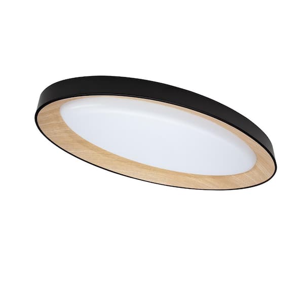 32 in. Matte Black White Oak Interior Oval LED Flush Mount Ceiling Light 3000 Lumens 42W Adjustable CCT (2-Pack)