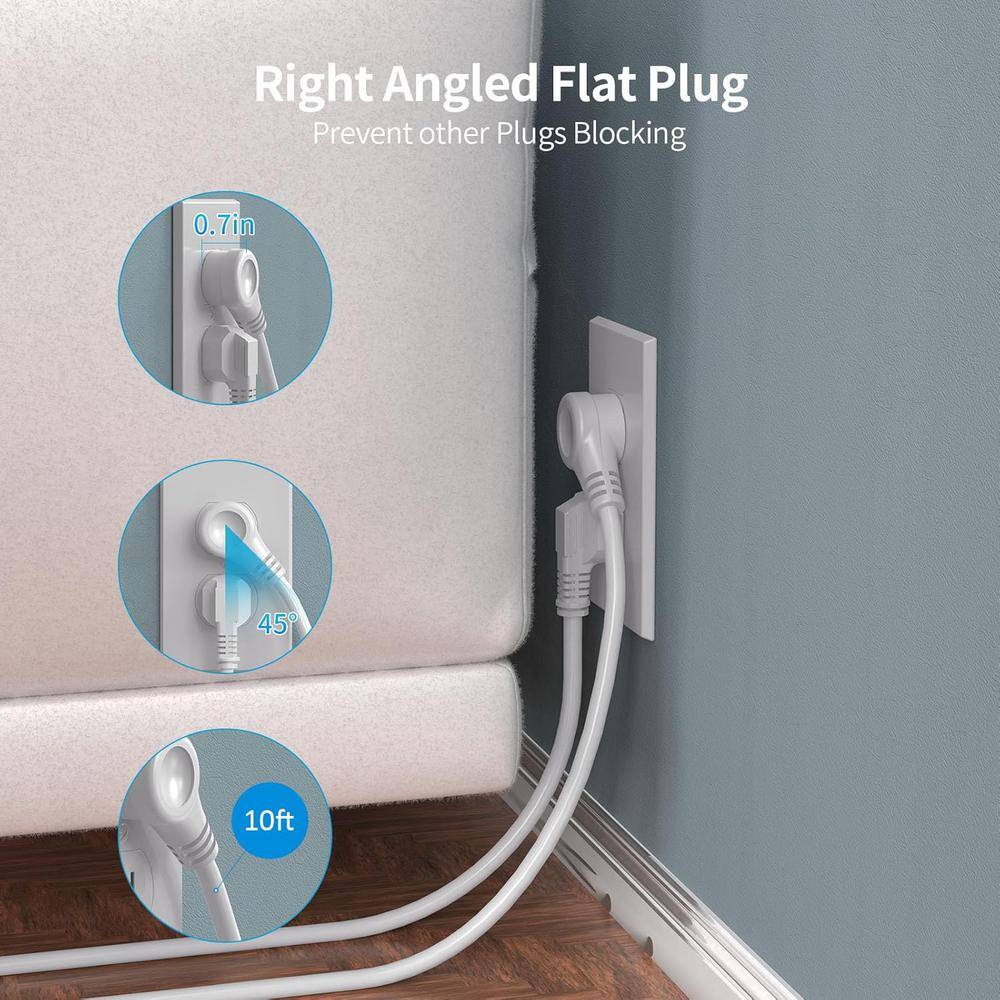 White Heavy Duty 12-Outlet Power Strip Tower with USB Ports